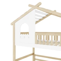 Letto a soppalco 90×200 cm con scaletta contenitore per bambini, senza materasso, Legno naturale e Bianco(m-6)