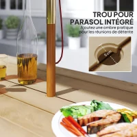 Outsunny Ensemble table et bancs en bois table de pique-nique en bois avec banc pour 6 à 8, 160 cm trou de parasol de 5 cm marron(m-6)