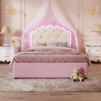 Letto imbottito 140x200 cm con rete a doghe, letto estraibile e 2 cassetti, senza materasso, Rosa(m-4)