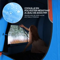 Outsunny Tente de voiture pour SUV hayon 5-6 personnes avec 3 portes, fenêtre en maille, pour trekking, randonnée, bleu et orange(m-6)