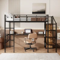 Letto a soppalco 90×200 cm, con scrivania e armadio aperto, senza materasso, Nero(m-4)