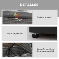 Outsunny Tumbona de Jardín de Ratán con Respaldo Ajustable en 5 Niveles Mesita y Cojín Carga 120 kg Gris(m-7)