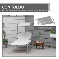 Outsunny Set de 2 Tumbonas de Jardín Reclinables con Toldo Desmontable y Respaldo Ajustable en 4 Niveles 187x58x36cm Gris Claro(m-6)