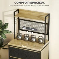 HOMCOM Armoire de cuisine style industriel avec 3 tiroirs, plan de travail, étagère et 4 crochets, 60x40x132cm(m-5)