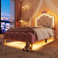 Letto imbottito 90x200 cm con rete a doghe, tema principessa, senza materasso, Rosa(m-5)