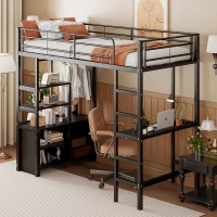Lit mezzanine avec bureau 90×200 cm, armoire de rangement ouverte, avec garde-corps & échelle, sans matelas, Noir(m-5)