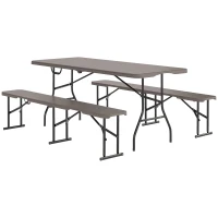 Outsunny Conjunto de Camping Plegable de Mesa y Bancos Imitación Madera para Exterior 180x74x74 cm y 182x28x42 cm Marrón(m-11)