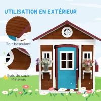 Outsunny Cabane enfant extérieur maison enfant extérieure avec porte fenêtres et jardinières 114 x 126,4 x 135 cm Marron(m-5)