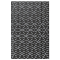 Outsunny Alfombra de Exterior Reversible 182x274 cm con Patrón Geométrico de Rombos Impermeable Bolsa de Transporte Negro