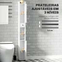 HOMCOM Coluna Casa de Banho com Compartimento Aberto Prateleiras Ajustáveis e Suporte para Papel Higiênico 20x20x185 cm Branco(m-5)
