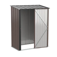 Outsunny Gerätehaus 1,34 m² Geräteschrank mit Pultdach abschließbar Gartenhaus Geräteschuppen aus verzinkter Stahl 161,5 x 94,5 x 196 cm Braun(m-10)