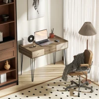 HOMCOM Secretária Estilo Boémio Mesa Secretária com 3 Gavetas e Pés de Ferro para Escritório Dormitório Tocador 105x50x75 cm Madeira(m-9)