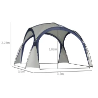 Outsunny Abrigo de Campismo 3,5x3,5 m Toldo de Campismo Dobrável com Gancho Proteção UV e Bolsa de Transporte Cinza e Azul(m-3)