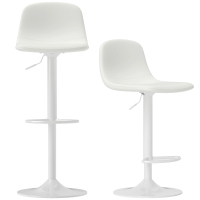 HOMCOM Conjunto 2 Taburetes Altos Ajustables 360° con Respaldo y Reposapiés para Cocina Bar o Comedor 40,5x44x84-104 cm Blanco