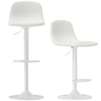 HOMCOM Conjunto 2 Taburetes Altos Ajustables 360° con Respaldo y Reposapiés para Cocina Bar o Comedor 40,5x44x84-104 cm Blanco(m-1)