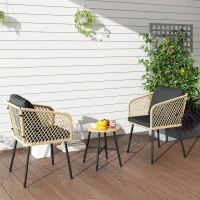Outsunny Three-Piece Cut-Out Rattan Chair and Table Set - Brown/Black(m-9)