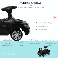 HOMCOM Coche Correpasillos para Niños de 18-36 Meses con Faros Música Bocina Volante Espacio de Almacenaje y Asa Negro(m-5)