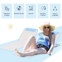Outsunny Set 2 Șezlonguri de Plajă Pliabile cu Tetieră, Spătar Reglabil și Husă pentru Transport, 134x48x33-43 cm, Bej(m-4)