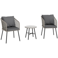 Outsunny Three-Piece Cut-Out Rattan Chair and Table Set - Grey