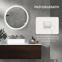 kleankin Specchio Bagno con Luci LED Regolabili, Controllo Touch e Design Antiappannamento, Ø60 cm(m-8)