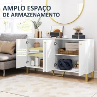 HOMCOM Aparador Moderno para Sala de Estar com Prateleiras Ajustáveis e Pés Dourados Móvel para TV até 65 Polegadas 140,8x35x77,5 cm Branco(m-4)
