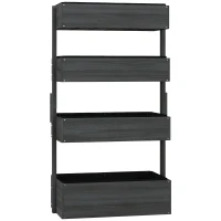 Outsunny Four-Tier Basket Wooden Plant Stand - Grey(m-1)