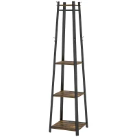 HOMCOM Appendiabiti da Terra con 8 Ganci, 3 Ripiani e Mensola Superiore, 42x42x170 cm, Marrone(m-10)