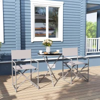 Outsunny Conjunto de Jardín 3 Piezas con Mesa Redonda de Vidrio Templado y 2 Sillas Plegables con Asientos de Malla Transpirable(m-7)