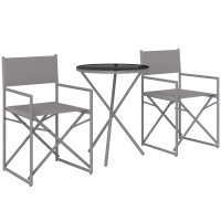 Outsunny Conjunto de Móveis de Jardim de 3 Peças com 2 Cadeiras Dobráveis Mesa com Bancada em Vidro Temperado Cinza Escuro