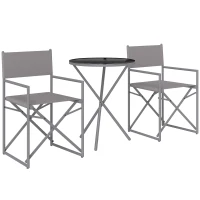Outsunny Conjunto de Móveis de Jardim de 3 Peças com 2 Cadeiras Dobráveis Mesa com Bancada em Vidro Temperado Cinza Escuro(m-1)
