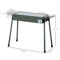 Outsunny Barbecue a Carvão com 2 Grelhas de Aço Inoxidável Portátil com 2 Prateleiras para Temperos com Ganchos 77x30x70 cm Verde(m-3)
