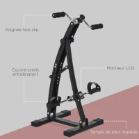 HOMCOM Vélo d'appartement pédalier rééducation bras jambes 40L x 42,5l x 100H cm hauteur guidon réglable noir(m-6)
