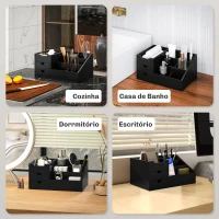 HOMCOM Organizador para Secretária de Bambu Organizador de Mesa de Escritório Multifuncional 33x20,5x15,5 cm Preto(m-7)