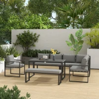 Outsunny Six Piece L Shaped Garden Furniture Set with 3 Loveseats - Grey(m-9)