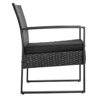 Outsunny Conjunto de Jardim de Vime 3 Peças 1 Mesa 42,5x40x39 cm 2 Poltronas 63x57x76 cm Almofada Acolchoada para Pátio Varanda Preto(m-8)