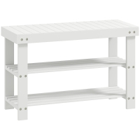 HOMCOM Banco Sapateira de Bambu Organizador de Sapatos com 2 Prateleiras para 6-9 Pares de Sapatos 70x28x45 cm Branco