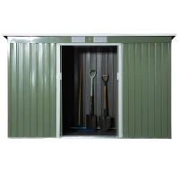 Outsunny Metall Gerätehaus 6,3m³ 280x130x172cm Geräteschuppen mit Pultdach Schiebetür wetterfest Gartenhaus Outdoor Garten Schuppen Schrank für Hinterhof Außenbereich Anthrazit, Hellgrün(m-15)