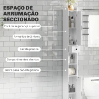 HOMCOM Coluna Casa de Banho com Compartimento Aberto Prateleiras Ajustáveis e Suporte para Papel Higiênico 20x20x185 cm Branco(m-4)