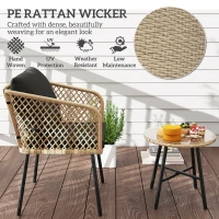 Outsunny Three-Piece Cut-Out Rattan Chair and Table Set - Brown/Black(m-5)