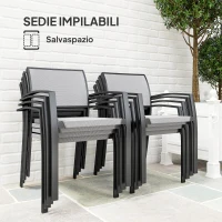 Outsunny Set da Giardino con Tavolo da Pranzo Rettangolare e 8 Sedie Impilabili con Braccioli, Grigio(m-4)
