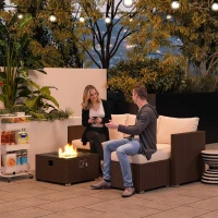 Outsunny Five Piece Rattan Garden Furniture Set with Gas Fire Pit Table and Footstool - Brown and Cream White(m-2)