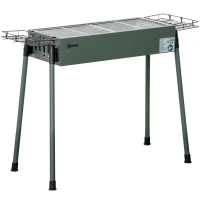 Outsunny Barbecue a Carvão com 2 Grelhas de Aço Inoxidável Portátil com 2 Prateleiras para Temperos com Ganchos 77x30x70 cm Verde(m-1)