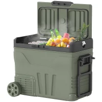 Outsunny 45L Two Compartment Car Fridge Cooler - Green(m-11)