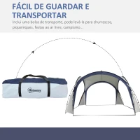 Outsunny Abrigo de Campismo 3,5x3,5 m Toldo de Campismo Dobrável com Gancho Proteção UV e Bolsa de Transporte Cinza e Azul(m-6)