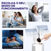 HOMCOM Ventoinha sem Hélices com Esterilização UV 12 Velocidades Purificador de Ar Humidificador Temporizador 8H Oscilação 90° 24x26,5x97 cm Branco(m-5)