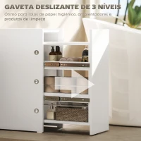 HOMCOM Armário de Casa de Banho com Gaveta Deslizante e Rodas 3 Compartimentos Móvel Auxiliar para Espaços Pequenos 47x30x66,5 cm Branco(m-4)