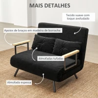HOMCOM Sofá Cama Sofá Convertível em Cama de 2 Lugares Dobrável com Encosto Ajustável em 5 Níveis e 2 Almofadas 102x73x81 cm Preto(m-6)