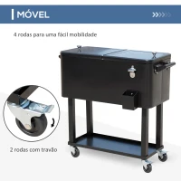 Outsunny Geleira para Bebidas Carro Refrigerado para Bebidas 75,7 L com Rodas Abridor de Garrafas e Prateleira 90x39x83 cm Preto(m-5)
