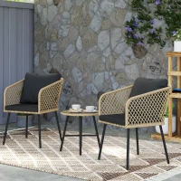 Outsunny Three-Piece Cut-Out Rattan Chair and Table Set - Brown/Black(m-8)