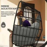 Outsunny Poltrona Sospesa a Uovo con Gancio Regolabile, 2 Cuscini e Cesto, in Acciaio, 120x88x192 cm, Nero e Grigio(m-6)